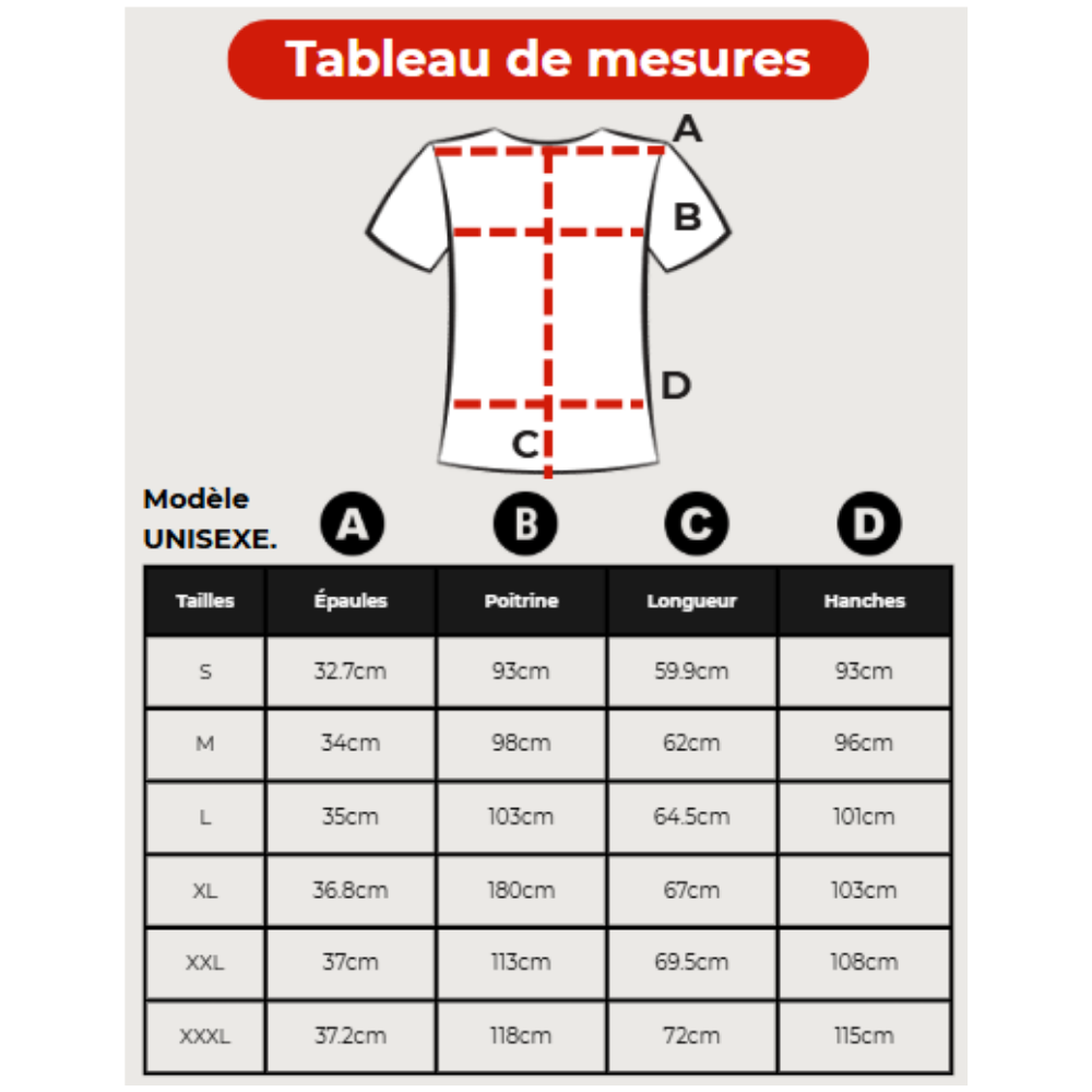 Aidez-vous de ce tableau de mesures pour choisir la taille idéale de gilet chauffant K-LOR de ASKARA !